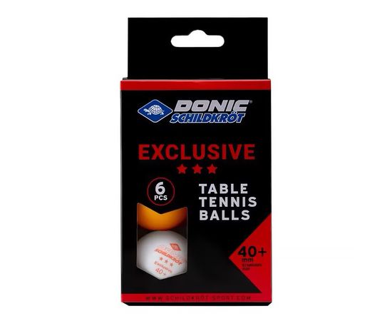 Мячики для н/тенниса DONIC EXCLUSIVE 3* 40+, 6 штук, белый + оранжевый