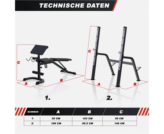 Скамья со стойками под штангу DFC GORILLA черная, с партой для бицепса