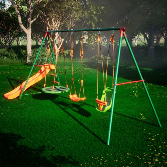 ДЕТСКИЙ КОМПЛЕКС DFC MULTIPLAY КАЧЕЛИ: ВЕРЁВОЧНЫЕ, ДЛЯ МАЛЫШЕЙ, ГНЕЗДО; ГОРКА