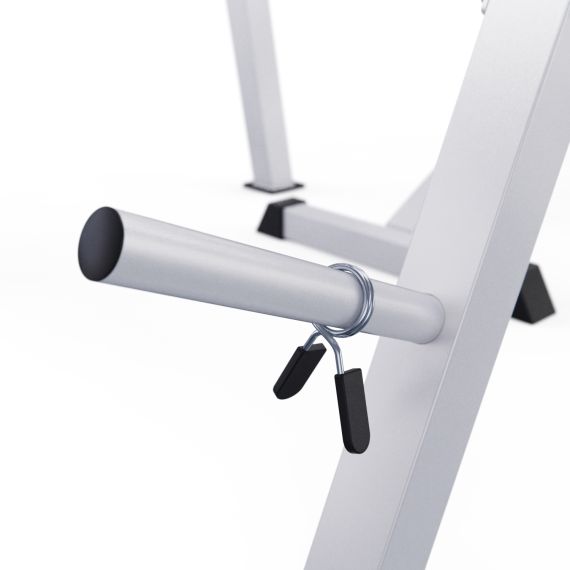 СКАМЬЯ СО СТОЙКАМИ ПОД ШТАНГУ DFC GORILLA БЕЛАЯ, С ПАРТОЙ ДЛЯ БИЦЕПСА