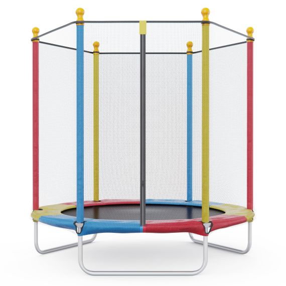 БАТУТ КАРКАСНЫЙ DFC ЦВЕТНОЙ 137 СМ С ЗАЩИТНОЙ СЕТКОЙ