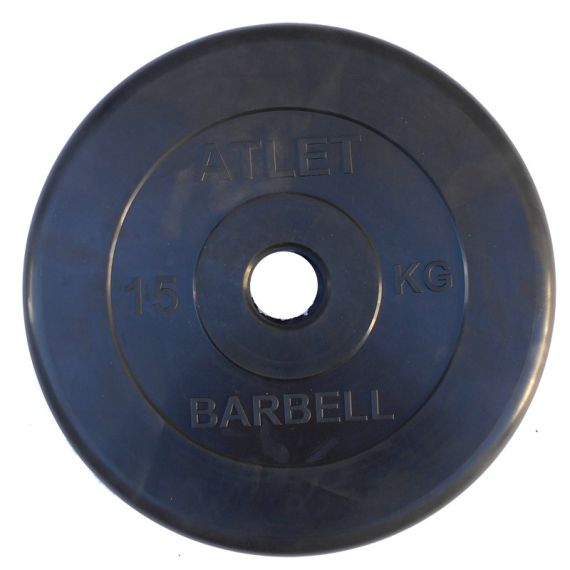 ДИСК ОБРЕЗИНЕННЫЙ BARBELL ATLET 15 КГ / ДИАМЕТР 51 ММ