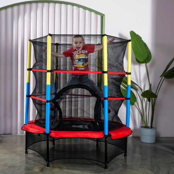 БАТУТ DFC JUMP KIDS 55" КРАСНЫЙ С ЖЕЛТО-СИНИМИ СТОЙКАМИ