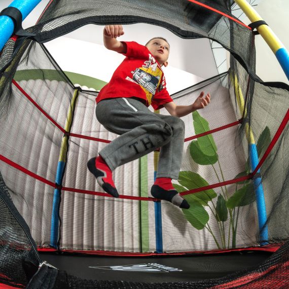 БАТУТ DFC JUMP KIDS 55" КРАСНЫЙ С ЖЕЛТО-СИНИМИ СТОЙКАМИ